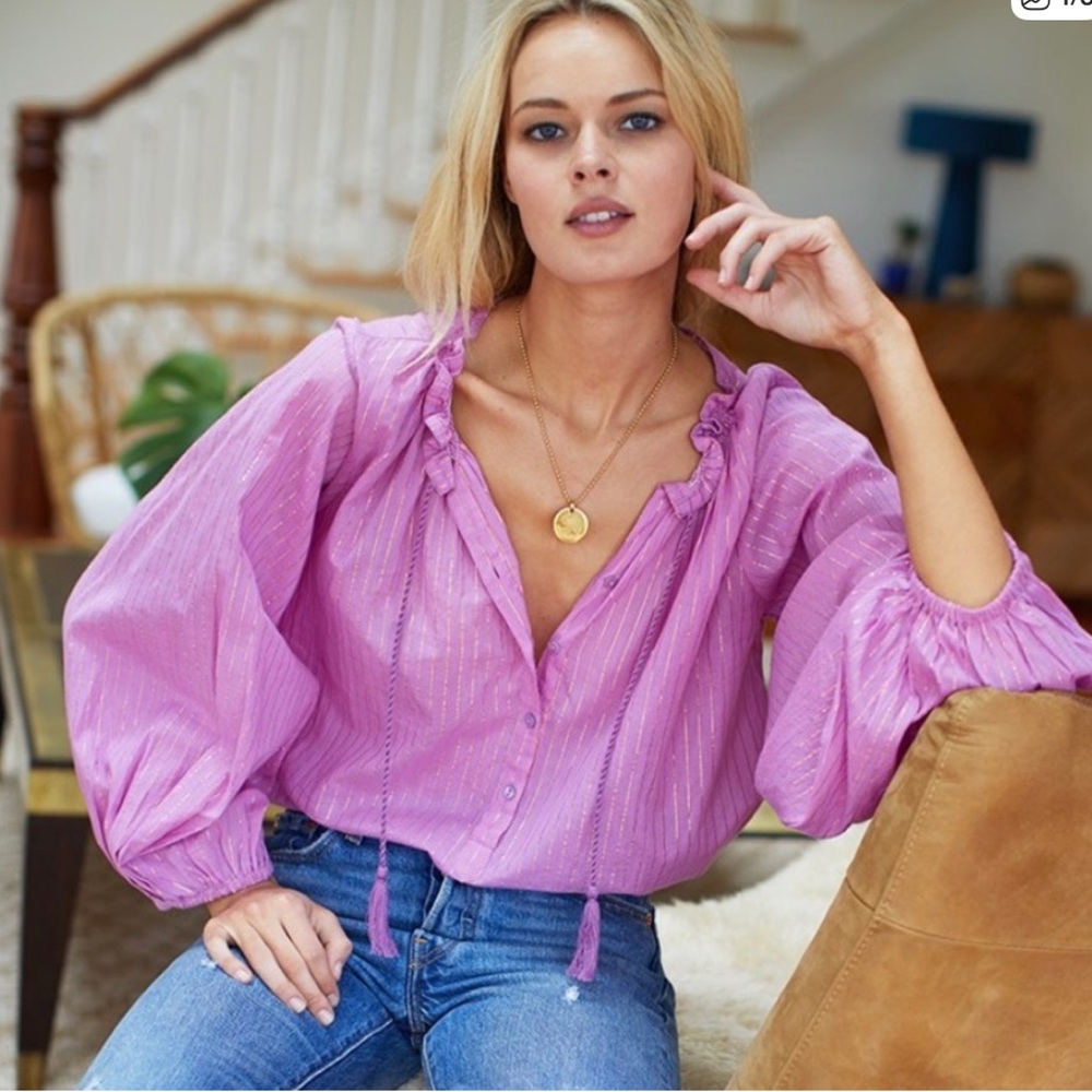 Emerson Fry Bardot Top Pink Lavender Luxe with Metallic thread size XS